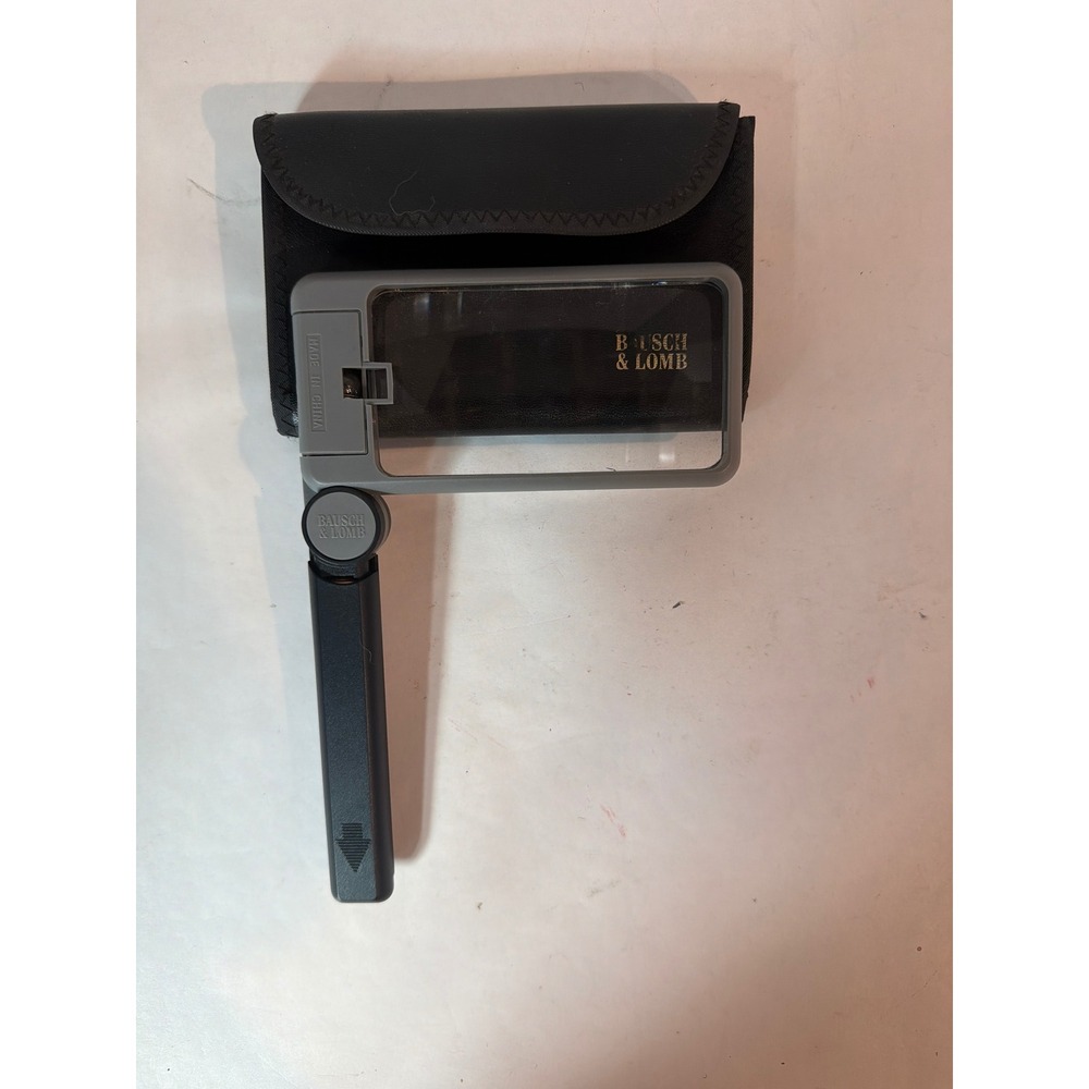 Bausch & Lomb Folding Lighted Magnifier Handheld Reading Glass with Case Grey
